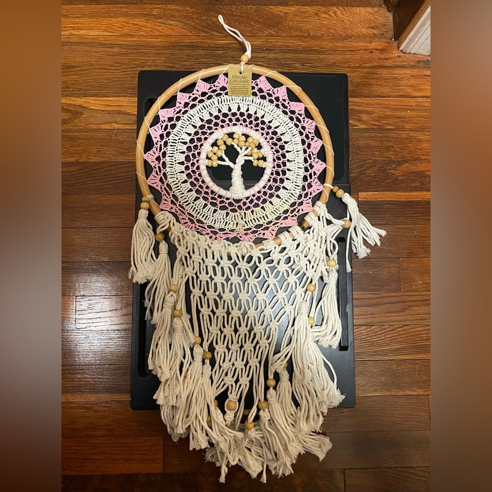 Pink and Cream Dreamcatcher with Tree Design - Picture 3 of 4